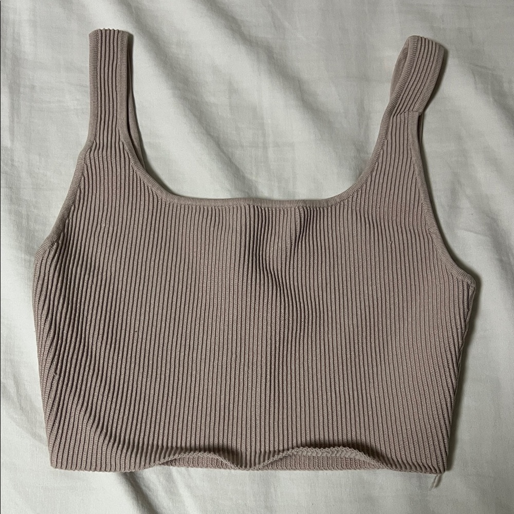 Aritzia Babaton Sculpt Knit Dusty Pink Crop Top